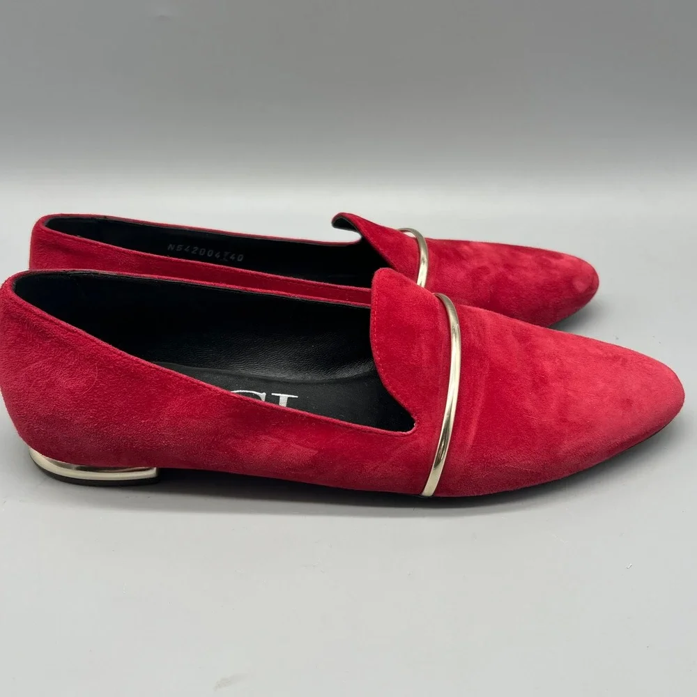 AGL Attilio Giusti Leombruni Red Suede Gold Bar Loafers Flats N542004 40 Italy‎